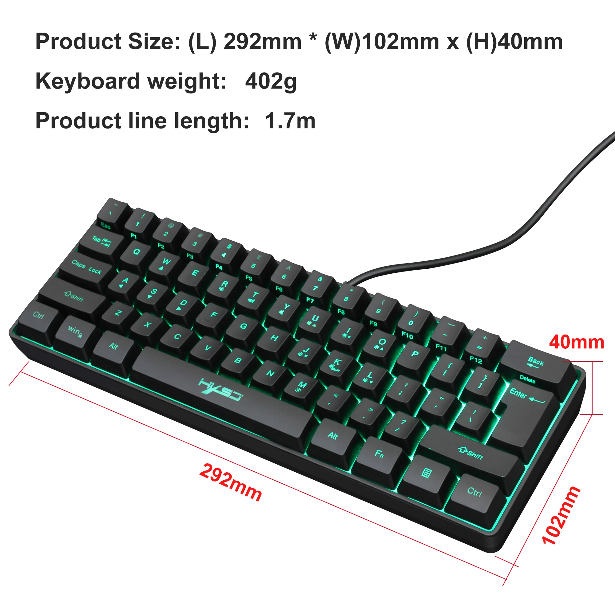 

ZIENSTAR RGB Lighting Wired Gaming Keyboard Mechanical-Feeling 61 Keys Film Multicolor LED Backlight for PC