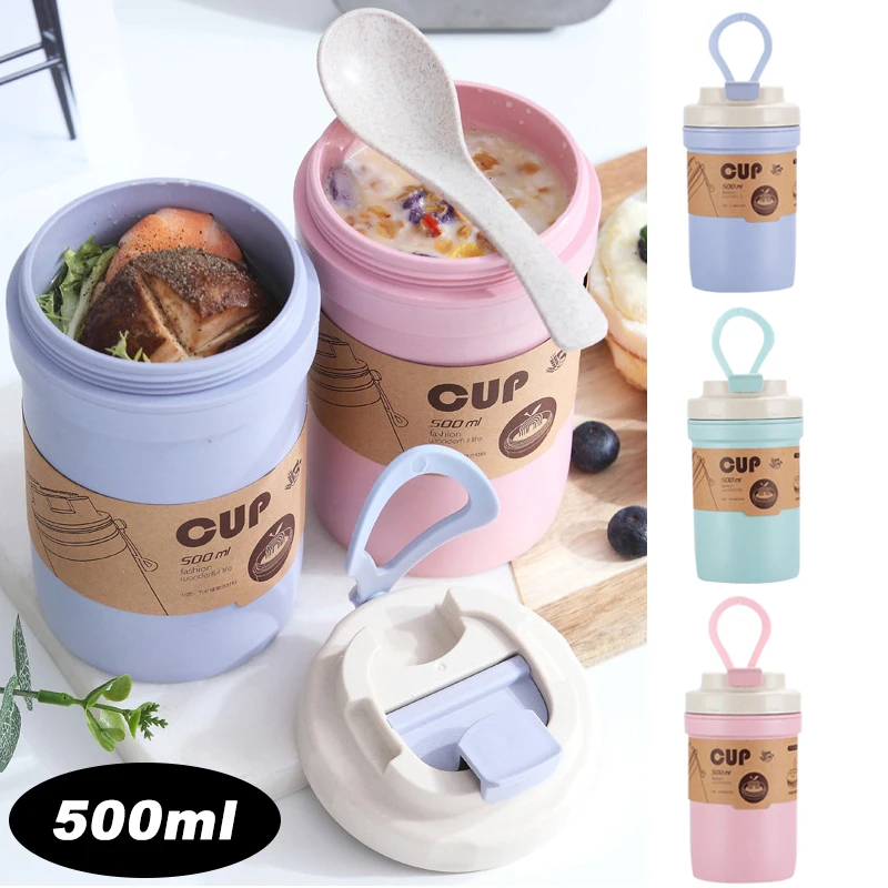 

Portable Water Bottle Soup Cup Breakfast Bowl Bamboo Fiber Made Food Storage Insulated Sealed Pot with Spoon and Lid