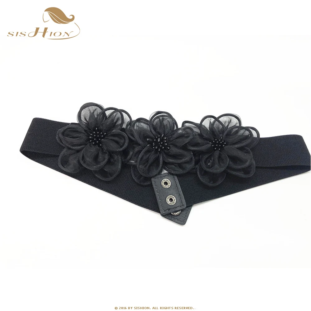 

SISHION Fashion Women Belt VD1228 Elastic Stretch Flower Decoration Black Waist Belt Waistband Belts For Women Wedding Dress