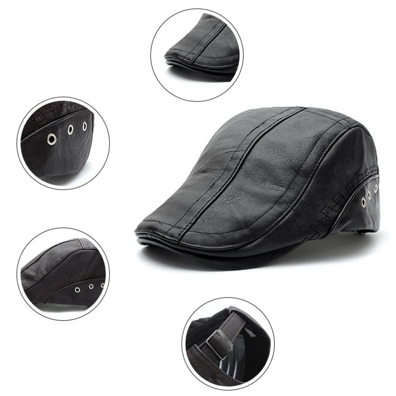 Осень зима Кепка из искусственной кожи гольф берет Регулируемая мужская