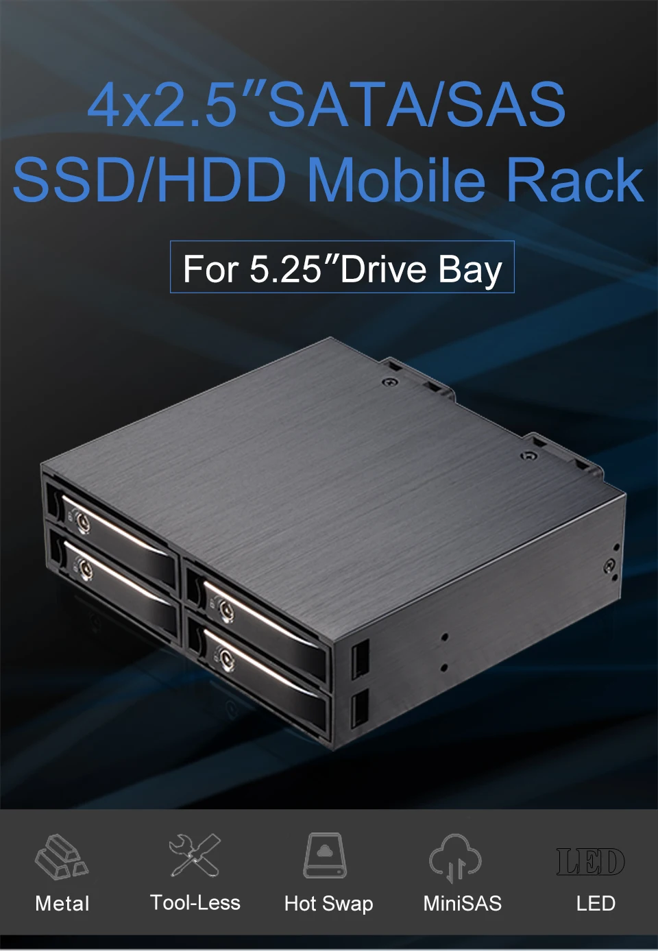 Uneatop 2," Алюминиевый SATA/SAS SSD/HDD мобильный стеллаж съемный чехол для задней панели для 5,25" отсека устройств