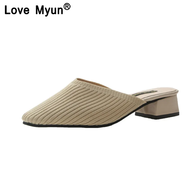 Модные летние сетчатые женские тапочки с острым носком на среднем массивном