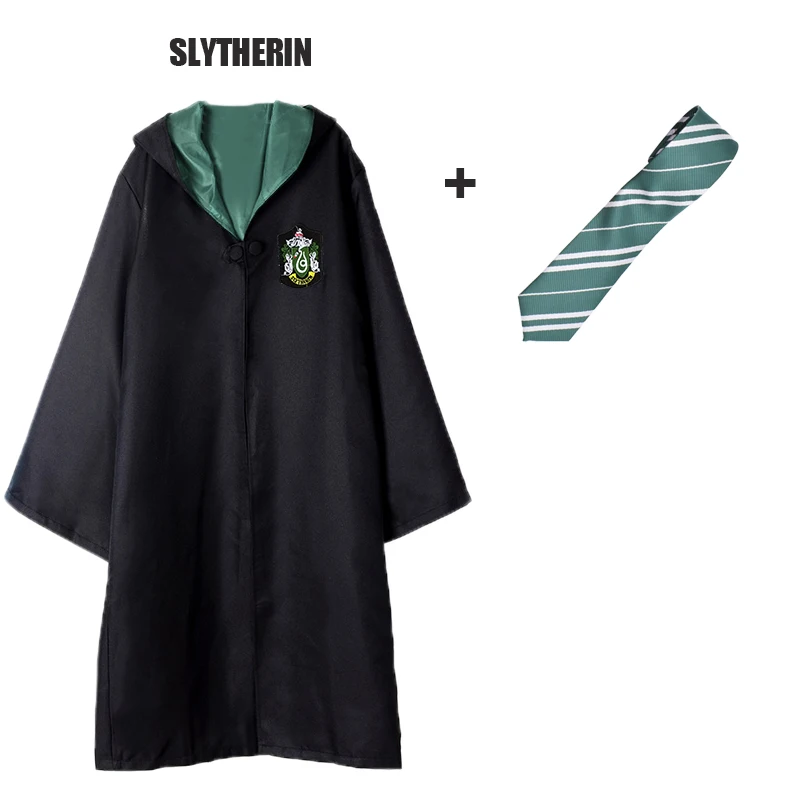 Slytherin and Tie Костюм из Поттера, одежда, галстук, шарф, палочка, очки, шляпа Ravenclaw Gryffindor Hufflepuff Slytherin Potter, косплей, халат, плащ E2103AD - Цвет: Slytherin and Tie