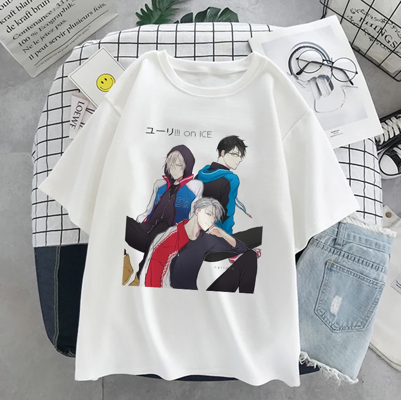 

Yaoi YURI On ICE Anime Graphic Print T-shirt Harajuku Women Tshirt Short Sleeve Unisex Tees Gyun Boys Love Streetwear Plus Size