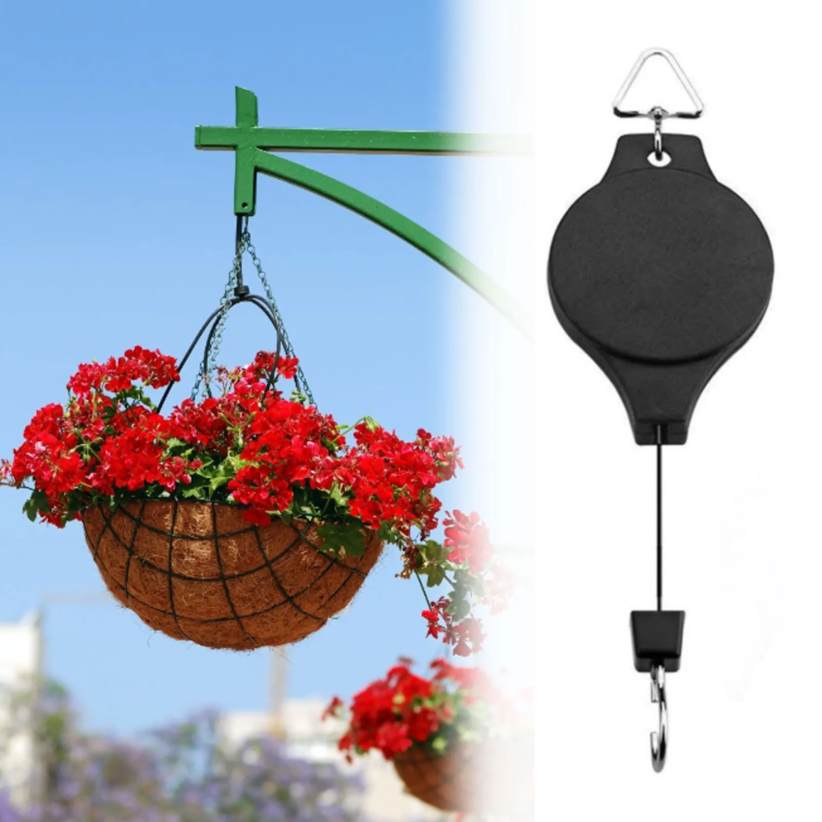 

Retractable plant pulleys, adjustable plant hooks, with locking mechanism, used to hang plants, garden flower baskets, pots