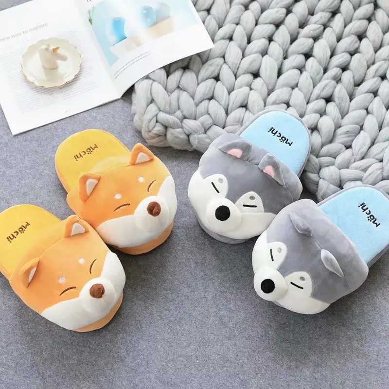 

Winter Women's Home Slippers Hairy Cozy Memory Foam Warm Shoes Short Plush Soft Non-Slip Cartoon Funny Dog Cotton House Slippers