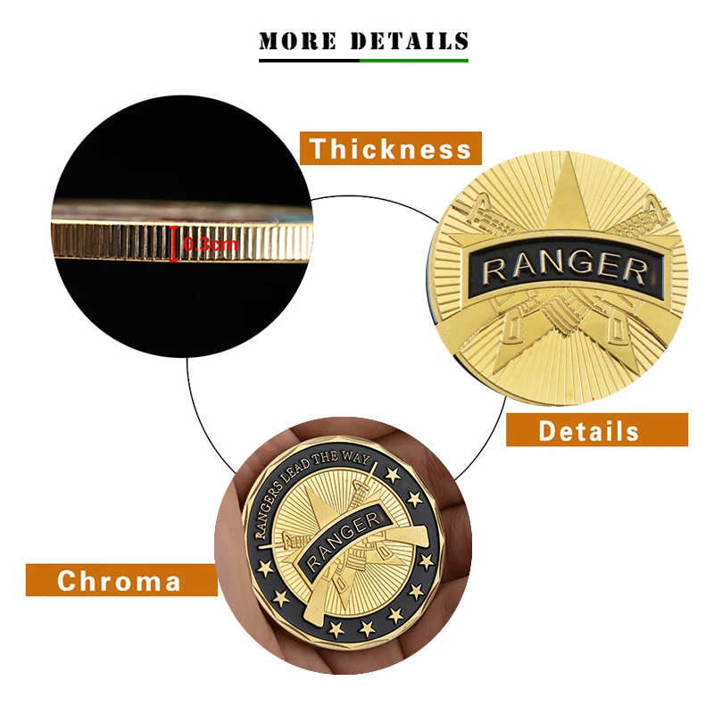 WR армии США коллекционные монеты рейнджеры свинцовые Позолоченные копии монет