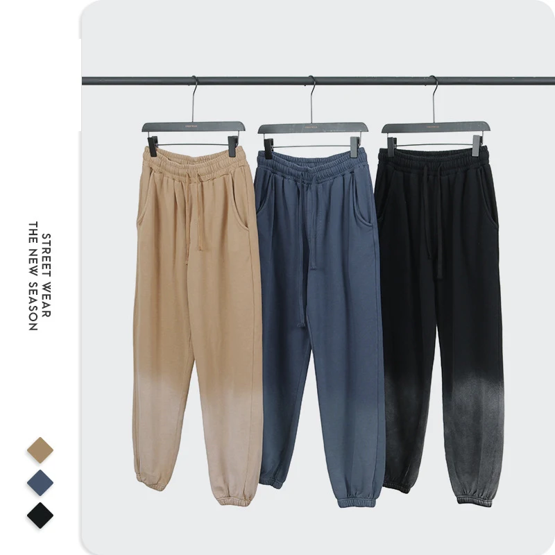 

7763 Trendy Gradient Sweatpants For Men Chic Inkjet Whitening Distressed Vintage Streetwear Hip Hop Loose Male Tie Feet Trousers