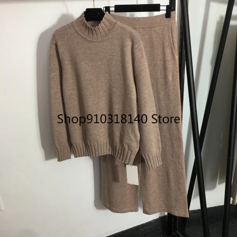 

11,19 шерстяной смешанный 2021 дизайнерский вязаный брючный комплект водолазка Свободный пуловер свитер + широкие брюки с эластичным поясом ко...