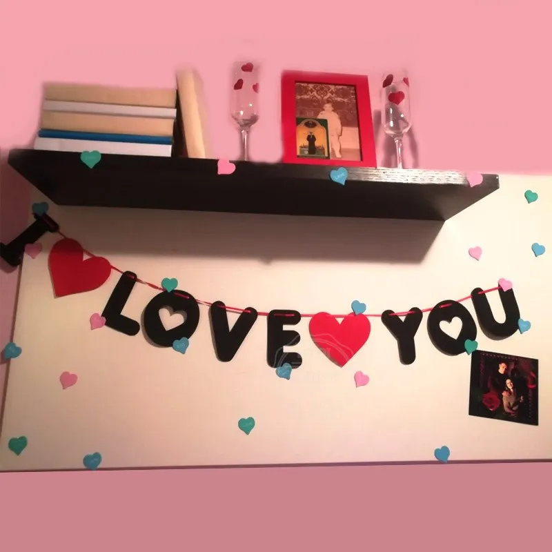 1 комплект красного сердца и буквы нетканый I Love You баннер для свадебного
