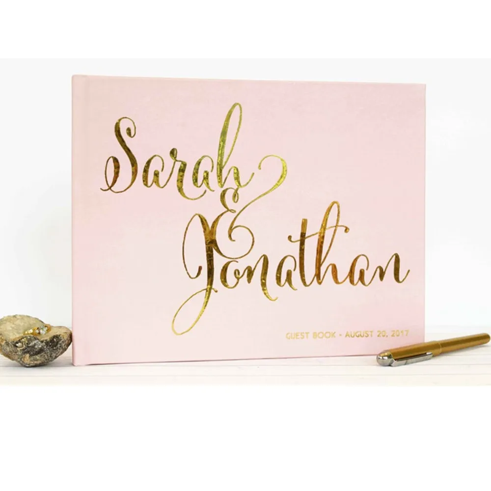 Фольгированная Золотая свадебная книга для гостей с изображением пейзажа