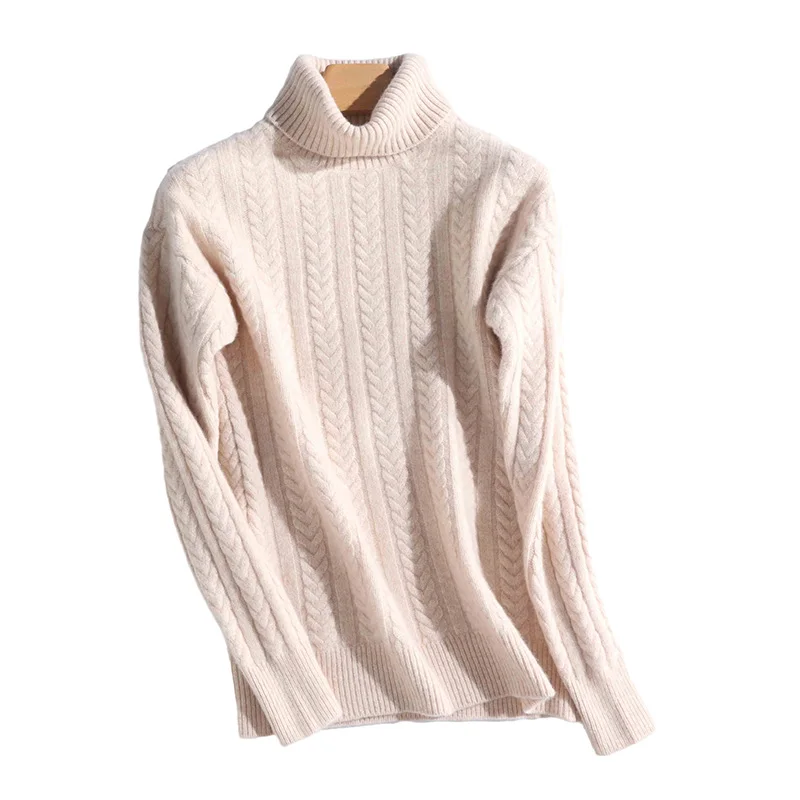 

Merino Wool Cashmere Sweater 2020 Fashion Sweater Thickening Winter Clothes Turtleneck Sweater Warm Women's Wheat Spike Pattern