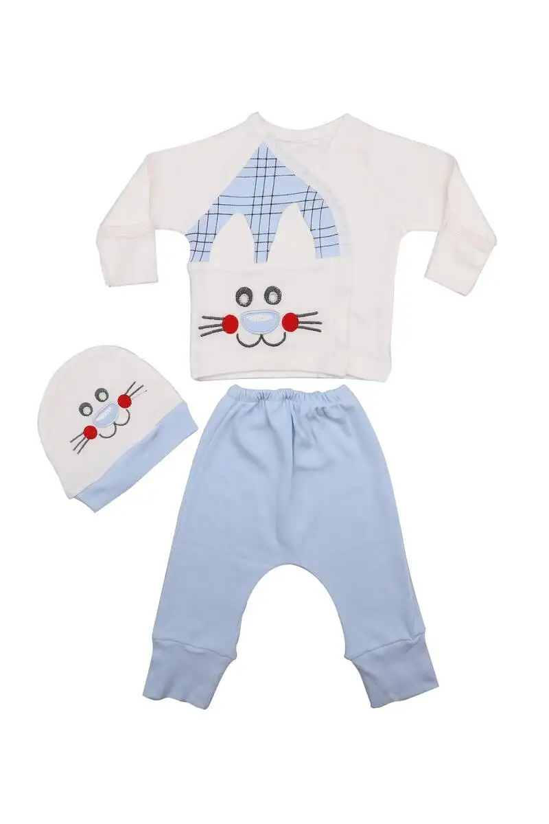 

Baby Cat Pattern Bodysuit Set 3-Piece Cotton Healthy Baby Clothes Protective Durable Washable Printed Hat Set