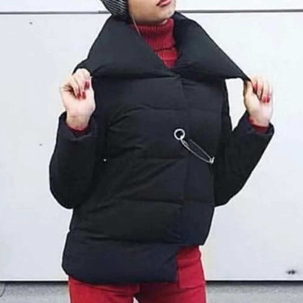 

Женская Стеганая куртка на хлопковом наполнителе, однотонная теплая куртка с длинным рукавом и отложным воротником, Осень-зима 2021