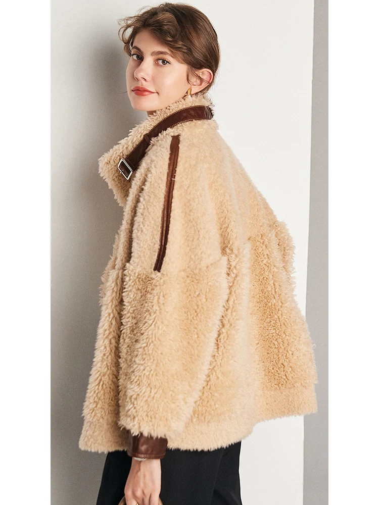 

Lamb Winter Jacket Natural Women Patchwork Sheepskin Fur Single Breasted Wide-waisted Abrigos Mujer Invierno 2021