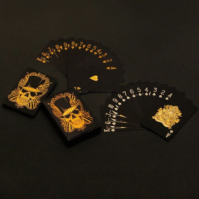 Черная Золотая покерная карта с черепом игральная 24K водонепроницаемая гладкая