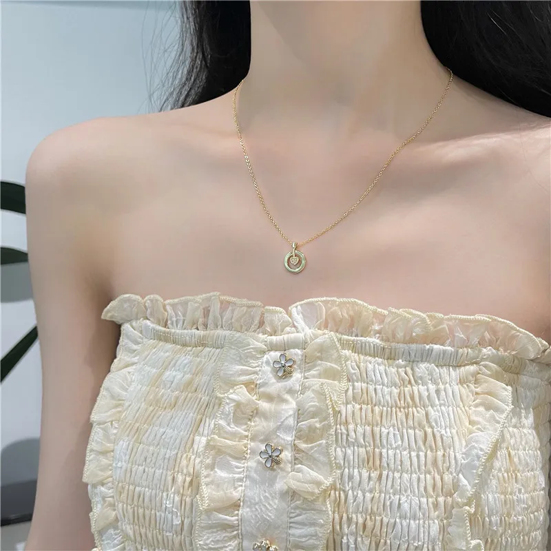 

Brief Circle Pendant Love Necklace Women Cubic Zirconia Sweet Adjustable Necklace Chain