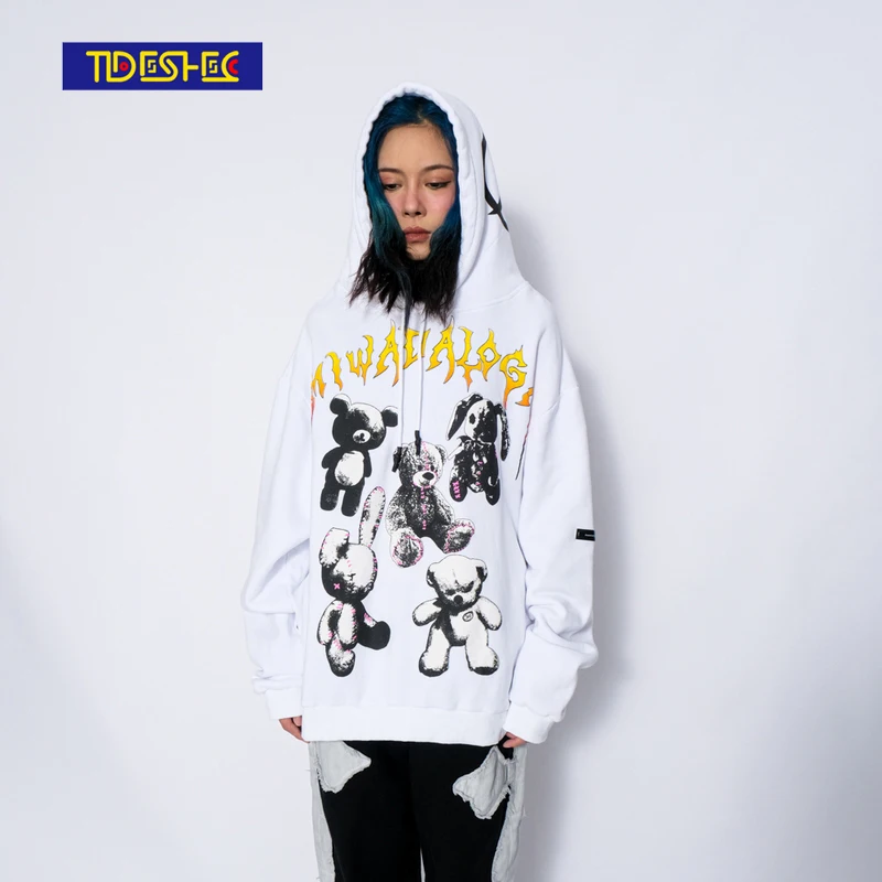 

Уличная одежда TIDESHEC, свитшот с принтом в виде готического медведя, толстовка в стиле хип-хоп, Мужской пуловер сезона осень 2021, мужские свитшо...
