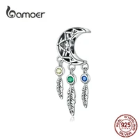 bamoer bohemian style star metal beads for jewelry making feather tassel charm fit bracelet 925 sterling silver charm scc1232