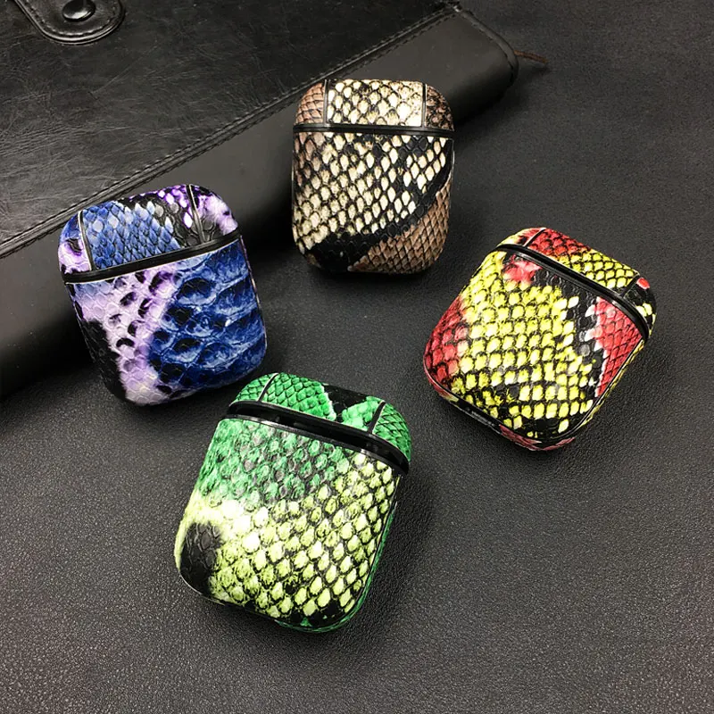 Чехол для беспроводных наушников змеиная кожа Bluetooth AirPods Женский защитный чехол