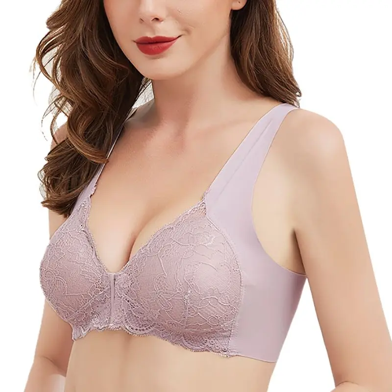 

Women U-shaped Beautiful Front Buckle Without Steel Ring Ladies Seamless Underwear Lace Bra