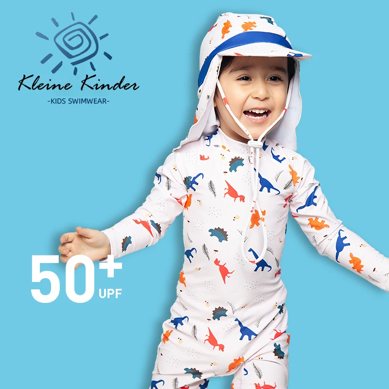 Boy Swimsuit UV One Piece with Cap Children's Swimwear Shark Dinosaur Long Sleeve Bathing Suit for Baby Toddler Beachwear Kids