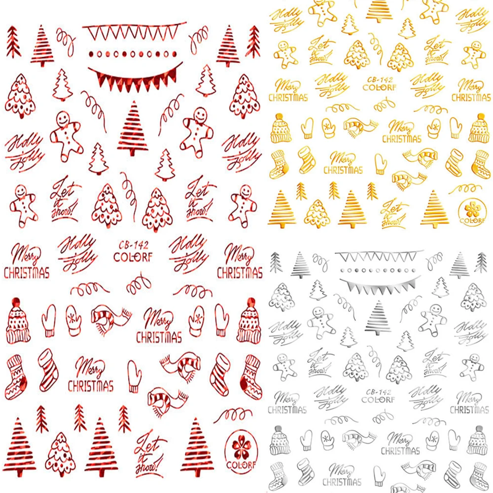 3D стикер для ногтей рисунок на рождественскую тематику смешанный олень/снежинка