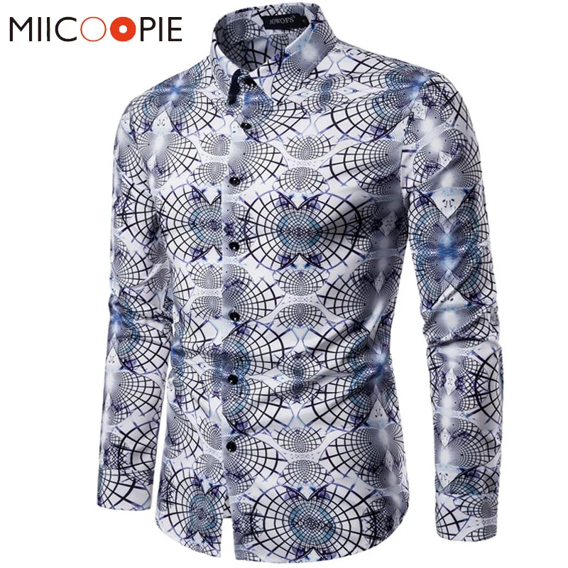 Рубашка мужская с абстрактным принтом длинным рукавом и градиентом
