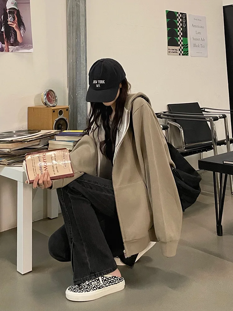

Hooded Sweater Coat Women's Early Autumn 2021 New Coffee Korean Loose Top Spring and Autumn Cardigan