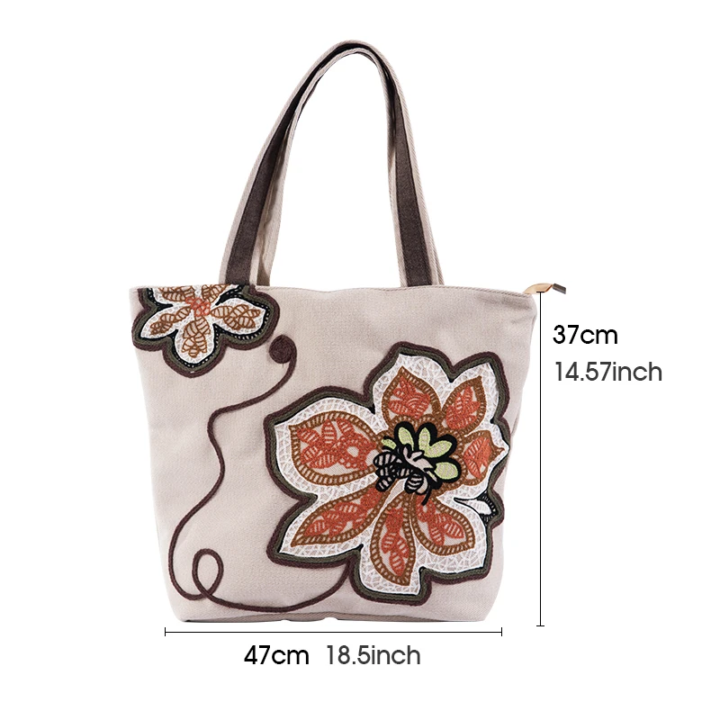 

Womens Shoulder Bag Bohemia Weave Pretty Flower Ethnic Lightweight Casual Canvas Large Capacity Travel HandBag Teenage Girl