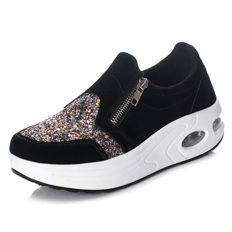Женские кроссовки с блестками на воздушной подошве Дышащие без застежки