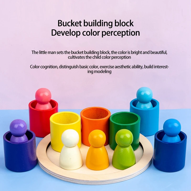 

FBIL-15Pcs/Set Children Wooden Rainbow Blocks Rainbow Wooden Balls Dolls for Kids Educational Toy