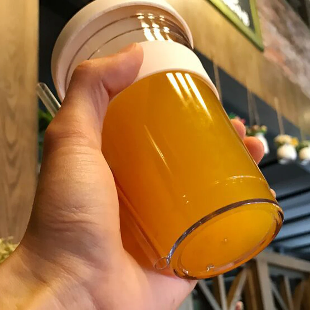 

360/480ml Sapling Plastic Water Bottle Portable Bottle with Straw Juice Leakproof Outdoor Sport Travel Camping Bottle BPA Free