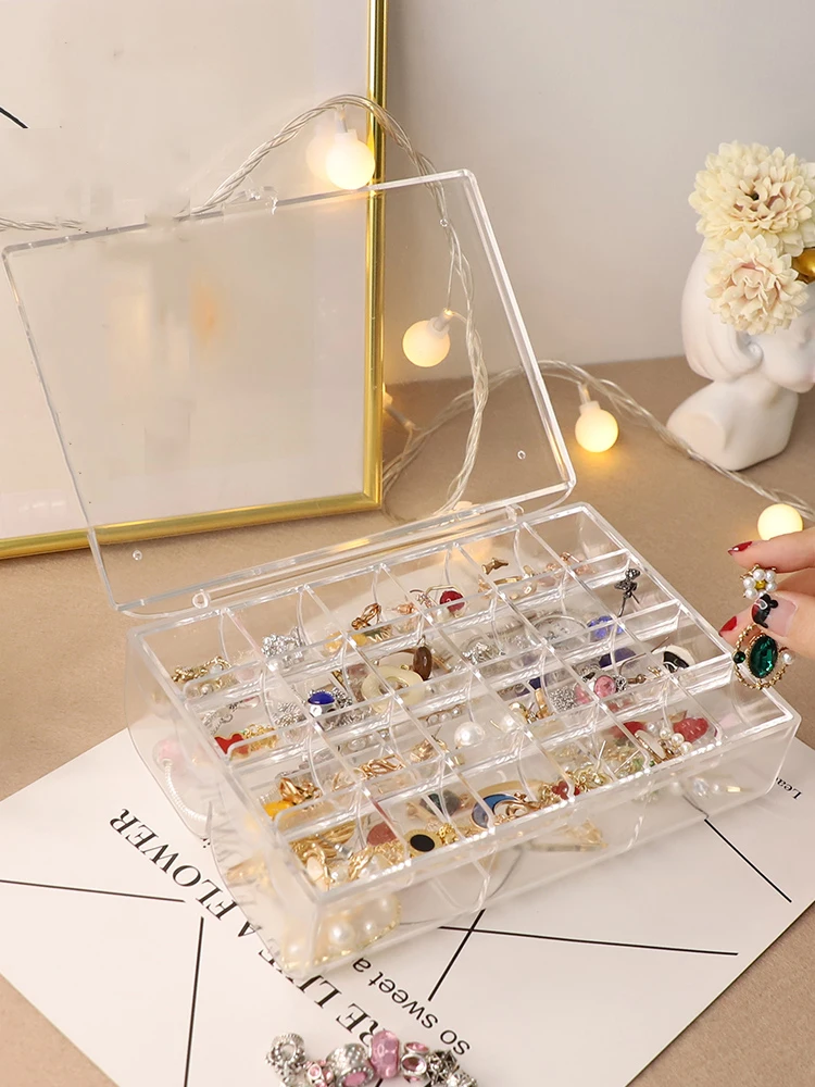 Двухслойный органайзер для ювелирных изделий вместительный прозрачный бокс