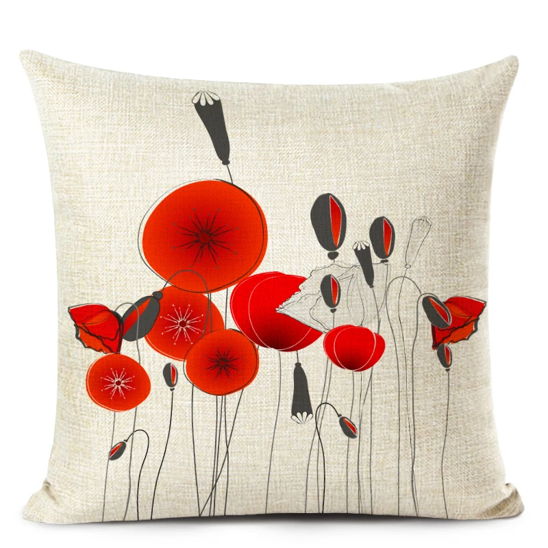 Для творческих личностей красные черные цветы диванные подушки белье квадратная