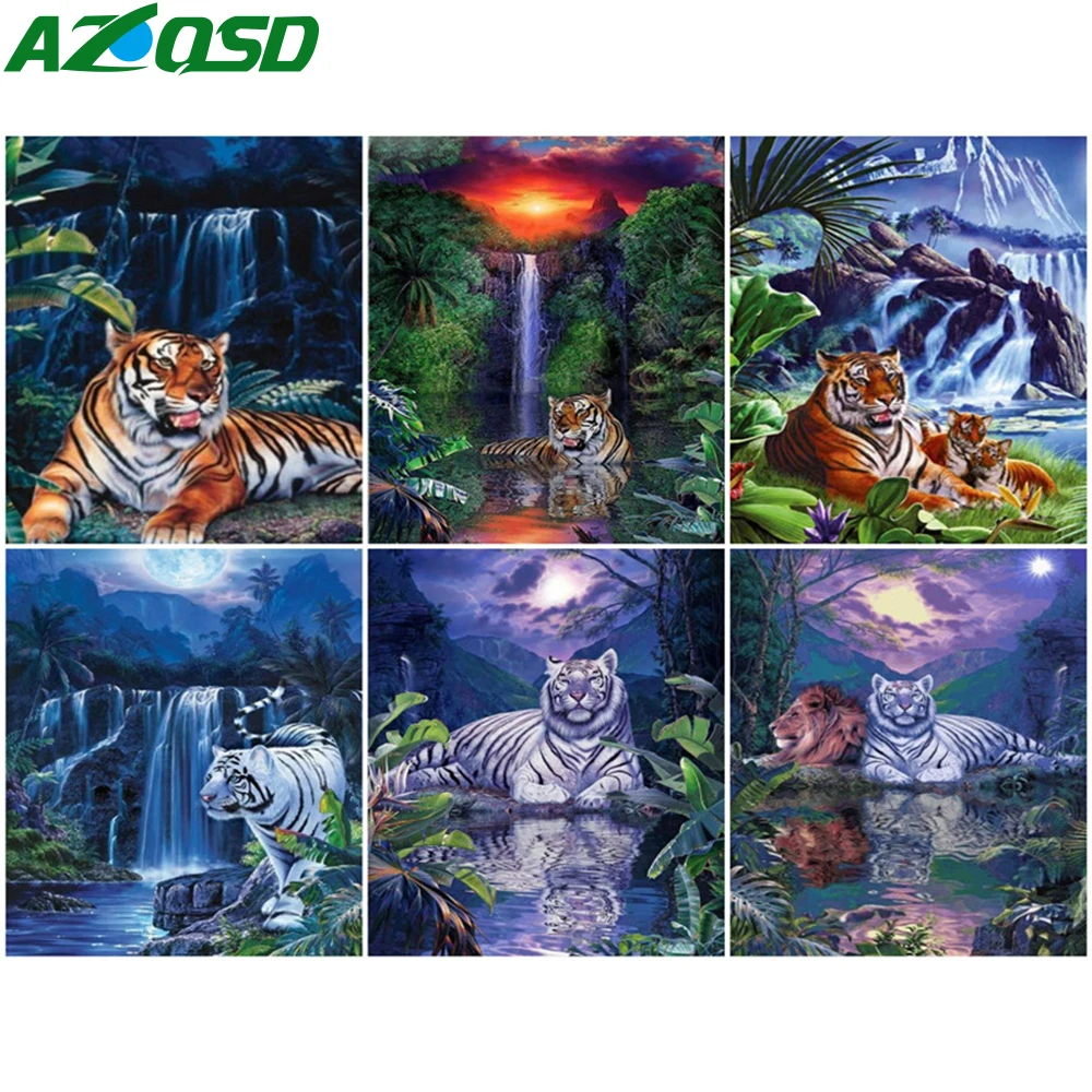 

AZQSD Paint By Number tiger Handmade Room Decoration Painting By Number Frame Waterfall Kits Modern Wall Art Gifts