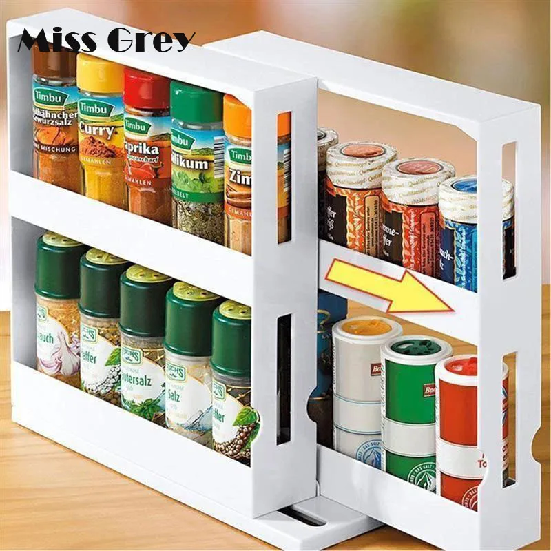 

Delicate Spice Rack Double Storage Food Rack Rotating Spice Storage Shelf for Kitchen Bathroom Spice Jar Holder Seasoning