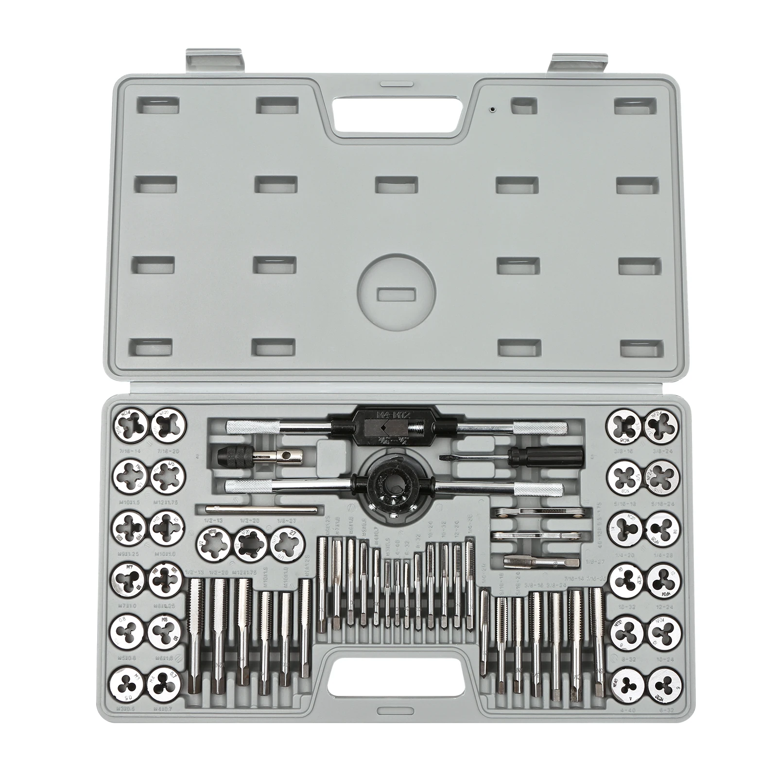 

60pcs Tap & Die Set SAE Metric Sizes Screw Taps Threading Dies Screw Die with Tap & Die Handles Slotted Screwdriver Storage Case