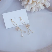 hot sale long style butterfly earrings elegant flower inlaid zircon stainless ringen feminia jewelry pendant accessories