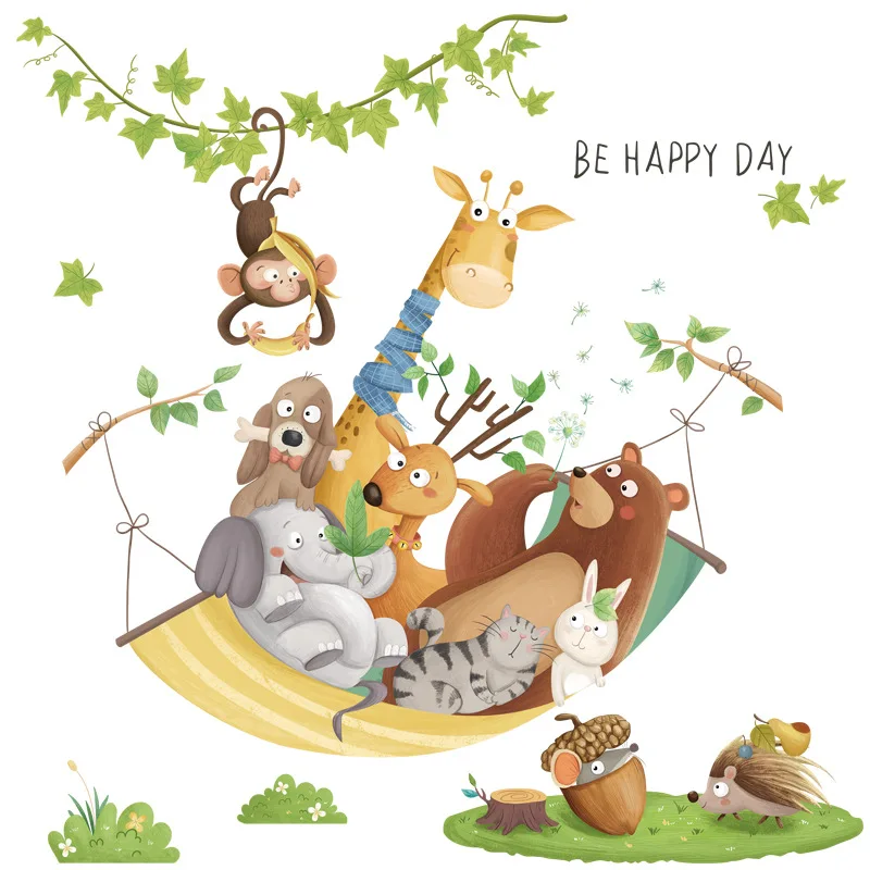 

Tofok DIY Squeezing Hammock Animal Wall Sticker Self-adhesive Baby Children Room Cartoon Mural Decals Desk Cupboard Decoration
