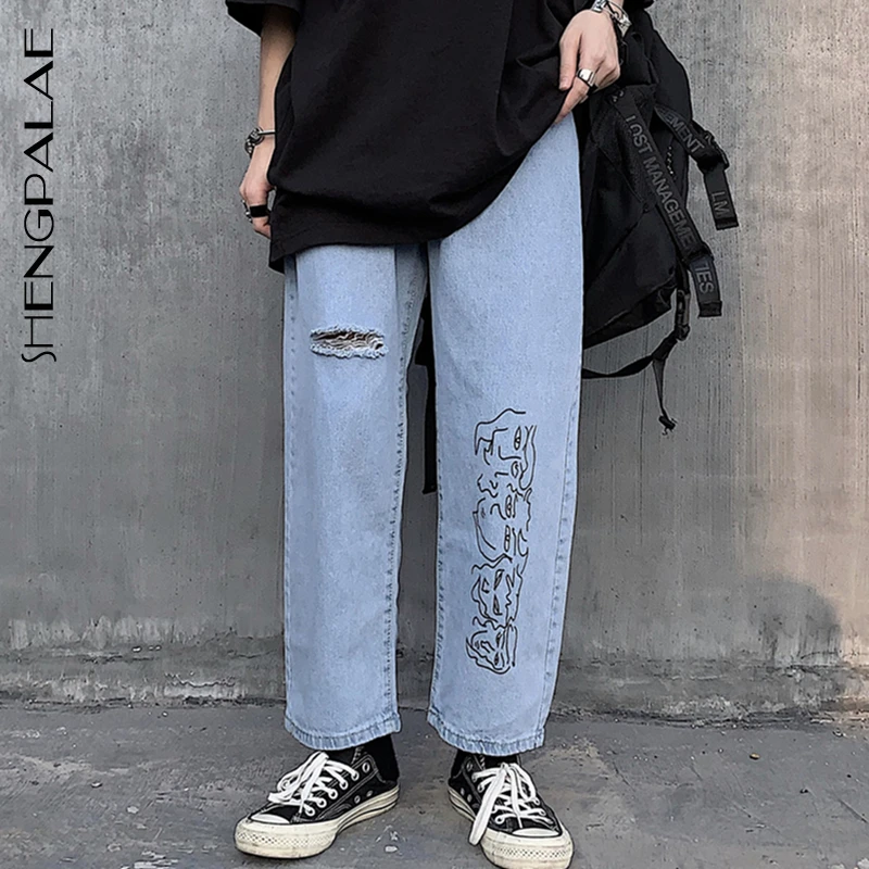 Джинсы SHENGPALAE женские летние повседневные ковбойские свободные с принтом|Прямые