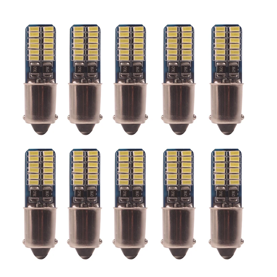 

10 шт., автомобильные светодиодсветодиодный лампы Ba9s T4W 3014 24-SMD 6000K 12 В