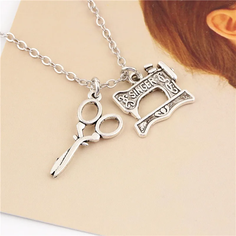 1 шт. швейное ожерелье с кулоном в форме машины ножничными подвесками