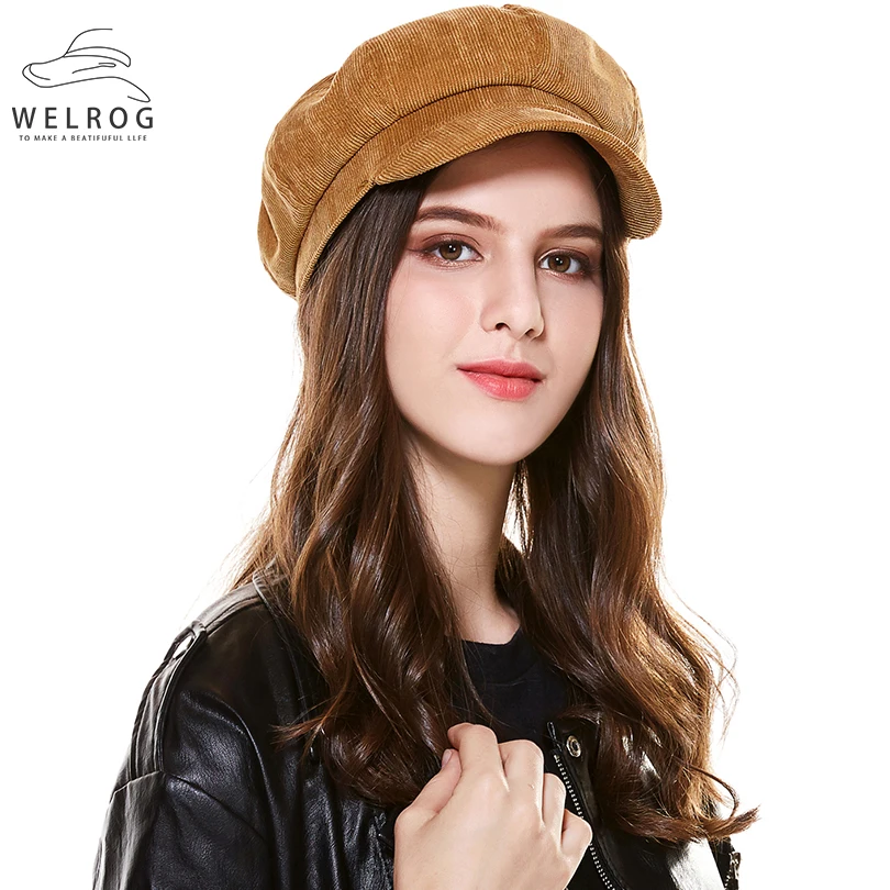 Вельветовые зимние Восьмиугольные шапки WELROG Artist для женщин кепка газетчика