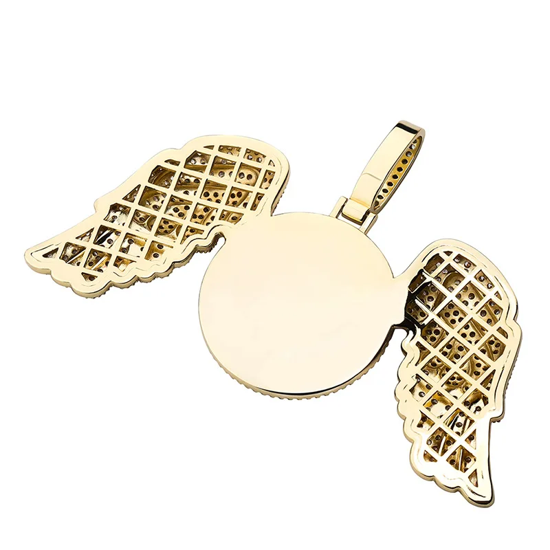 

Angel Wing Large Custom Photo Frame Pendant Personalize High Quality Copper CZ Gold Mens Medallions Hip Hop Necklace Jewelry