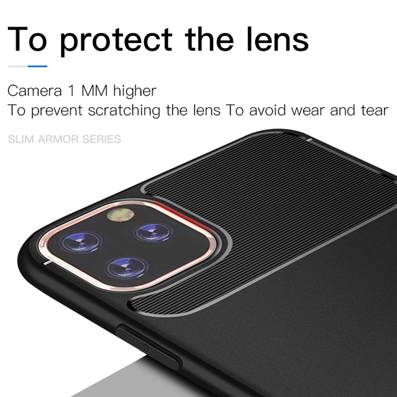 Силиконовый чехол из углеродного волокна для iPhone 11 Pro Max тонкие армированные