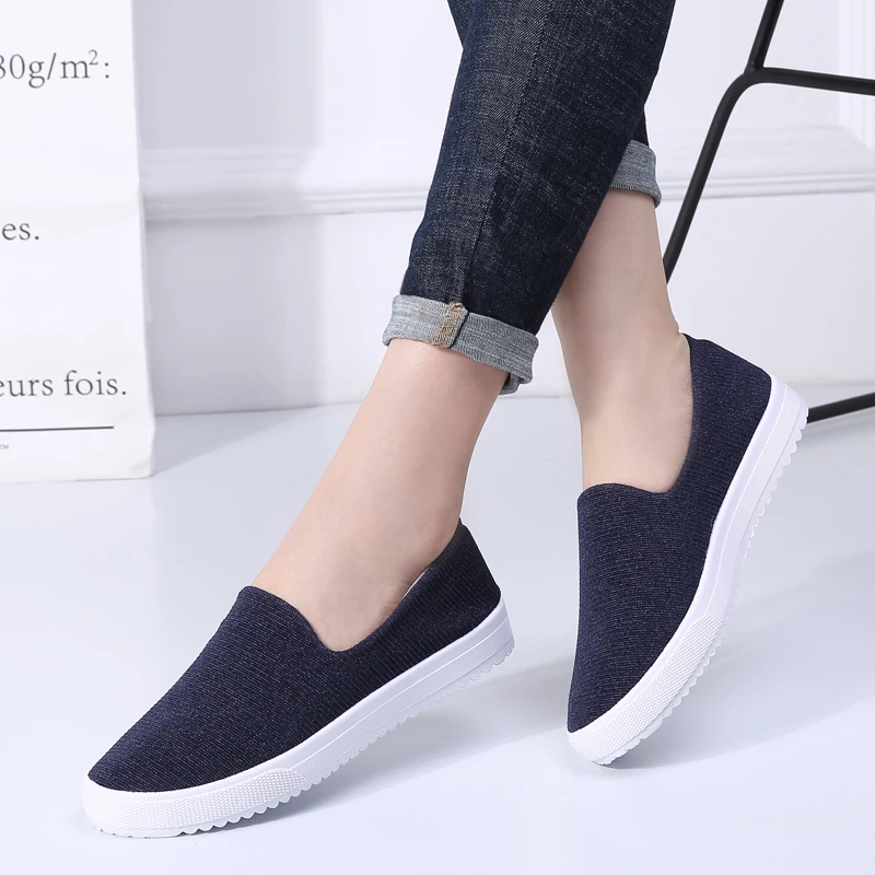 Женские холщовые кроссовки без шнуровки сверхлегкие лоферы на плоской подошве