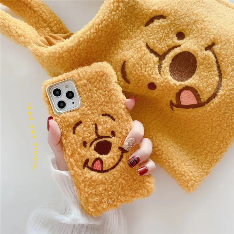 Cute 3D Cartoon Teddy Bear Plush Embroidered Phone Case for iphone XR X XS MAX 7 8 6s plus 11 Pro Max Toy Story soft TPU cover |