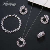 4 pcs leaf shape fashion cz necklace earring bracelet and ring sets brand zirconia silver color jewelry sets women accessories