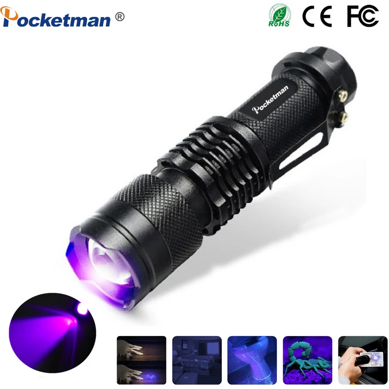 

Portable Mini LED UV Flashlight 395nm Black Light Violet Light UV Blacklight Led Torch Zoomable Linterna Detector for Dry Pets